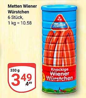 Metten Wiener Würstchen 6 Stück, 1 kg = 10.58
