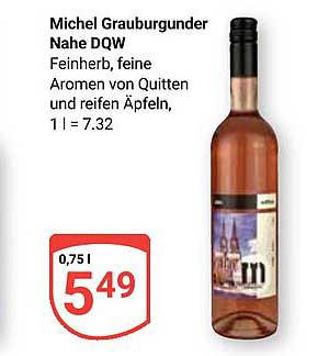 Michel Grauburgunder Nahe DQW Feinherb, feine Aromen von Quitten und reifen Äpfeln, 1 l = 7.32