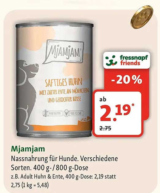 MjAMjAM Nassnahrung für Hunde. Verschiedene Sorten. 400 g-/800 g-Dose