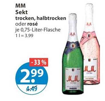 MM Sekt trocken, halbtrocken oder rosé je 0,75-Liter-Flasche 1 l = 3,99