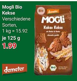 Mogli Bio Kekse Verschiedene Sorten, 1 kg = 15.92 je 125 g