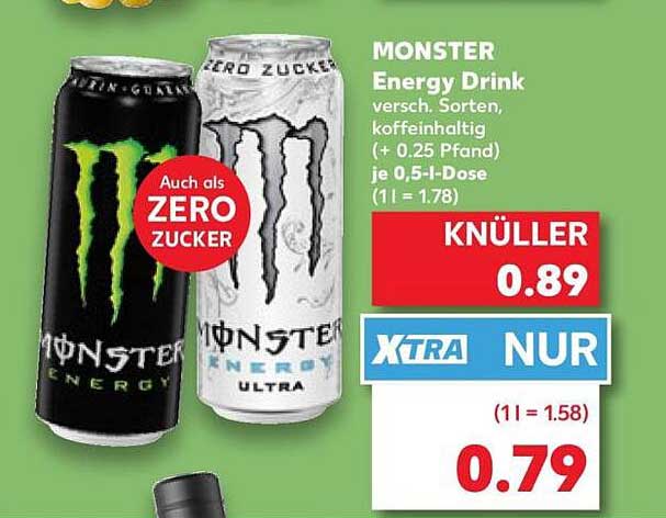 MONSTER Energy Drink versch. Sorten, koffeinhaltig (+ 0.25 Pfand) je 0,5 l-Dose (1 l = 1.78)