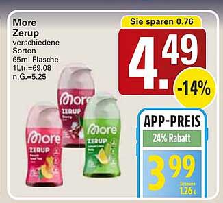 More Zerup verschiedene Sorten 65ml Flasche 1Ltr.=69,08 n.G.=5,25