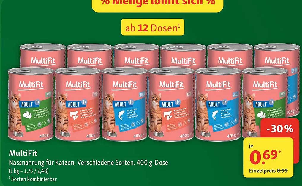 MultiFit Nassnahrung für Katzen. Verschiedene Sorten. 400 g-Dose