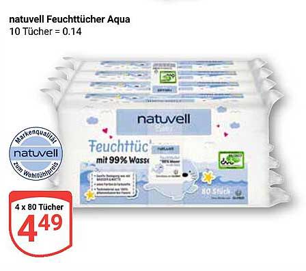 natuvell Feuchttücher Aqua 10 Tücher = 0.14