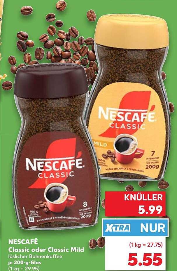 NESCAFÉ Classic oder Classic Mild löslicher Bohnenkaffee je 200-g-Glas