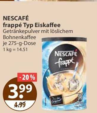 NESCAFÉ frappé Typ Eiskaffee Getränkepulver mit löslichem Bohnenkaffee je 275-g-Dose 1 kg = 14.51