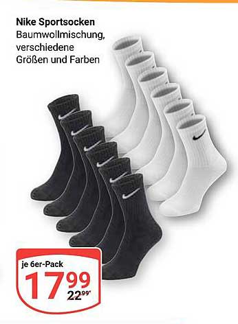 Nike Sportsocken Baumwollmischung, verschiedene Größen und Farben