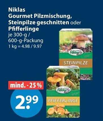 Niklas Gourmet Pilzmischung, Steinpilze geschnitten oder Pfifferlinge
