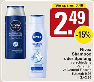 Nivea Shampoo oder Spülung, verschiedene Varianten, 250/200ml Flasche