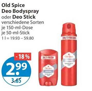 Old Spice Deo Bodyspray oder Deo Stick verschiedene Sorten je 150-ml-Dose je 50-ml-Stick 1 l = 19.93 - 59.80