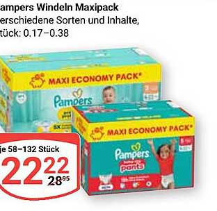 Pampers Windeln Maxipack verschiedene Sorten und Inhalte, Stück: 0.17–0.38