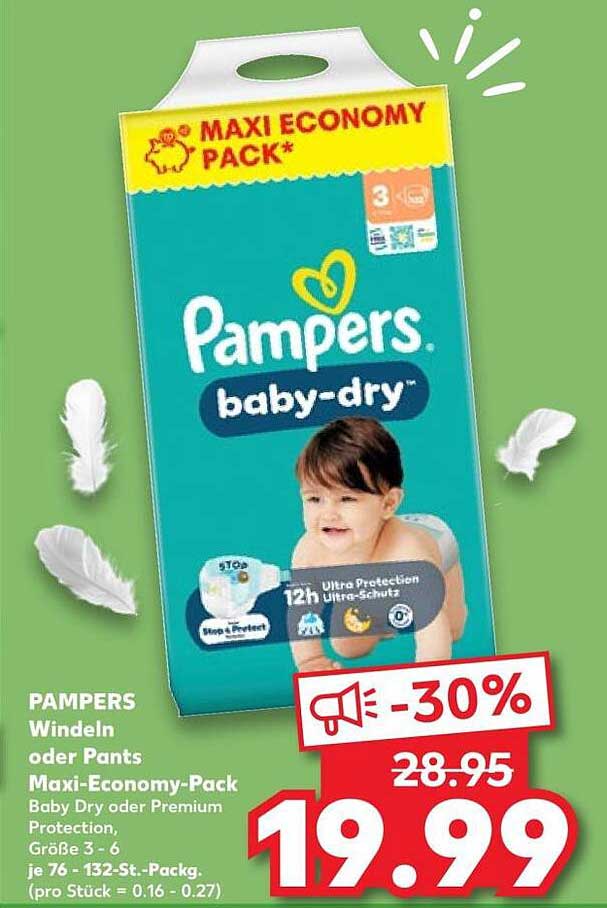 PAMPERS Windeln oder Pants Maxi-Economy-Pack Baby Dry oder Premium Protection, Größe 3 - 6, je 76 - 132-St.-Packg. (pro Stück = 0.16 - 0.27)