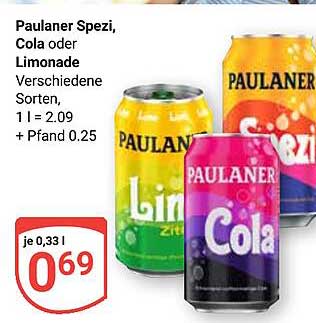 Paulaner Spezi, Cola oder Limonade Verschiedene Sorten, 1 l = 2,09 + Pfand 0.25