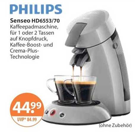 PHILIPS Senseo HD6553/70 Kaffeemaschine, für 1 oder 2 Tassen auf Knopfdruck, Kaffee-Boost- und Crema-Plus-Technologie