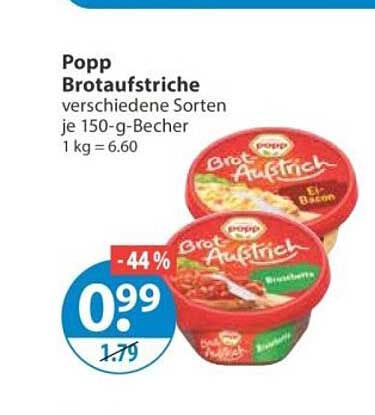 Popp Brotaufstriche verschiedene Sorten je 150-g-Becher 1 kg = 6.60