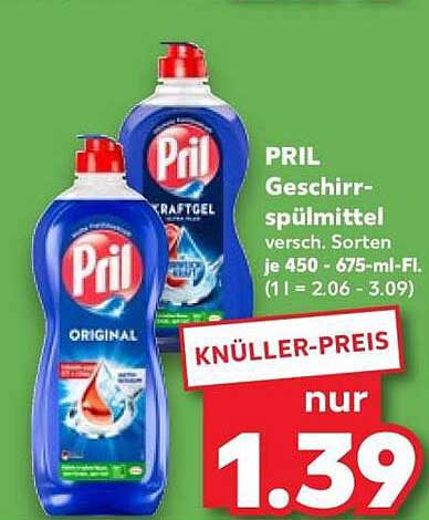 PRIL Geschirrspülmittel versch. Sorten je 450 - 675-ml-Fl. (1 l = 2.06 - 3.09)