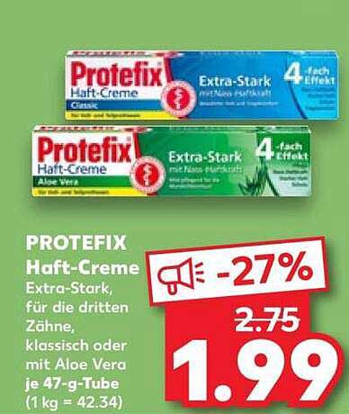 PROTEFIX Haft-Creme Extra-Stark, für die dritten Zähne, klassisch oder mit Aloe Vera je 47-g-Tube