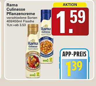Rama Culinesse Pfanzencreme verschiedene Sorten 400/450ml Flasche 1Ltr.=ab 3.53