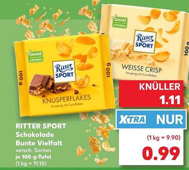 RITTER SPORT Schokolade Bunte Vielfalt versch. Sorten je 100-g-Tafel (1 kg = 11.10)