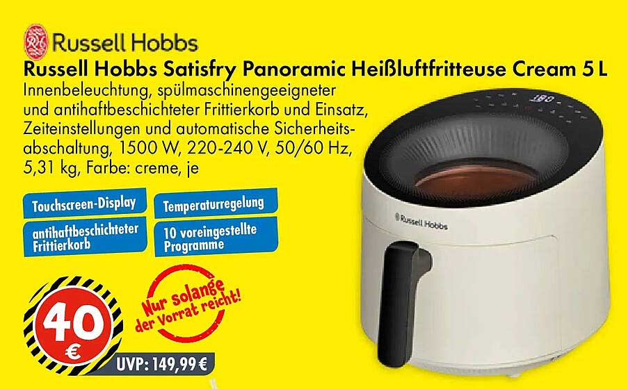 Russell Hobbs Satisfry Panoramic Heißluftfritteuse Cream 5 L