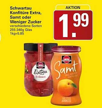 Schwartau Konfitüre Extra, Samt oder Weniger Zucker, verschiedene Sorten, 255-340g Glas