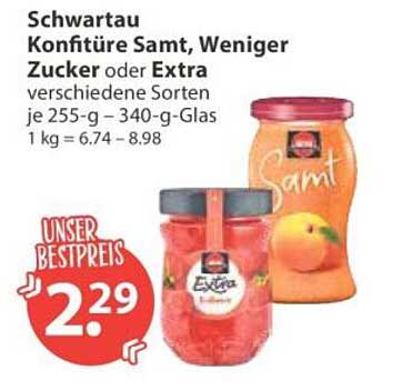 Schwartau Konfitüre Samt, Weniger Zucker oder Extra