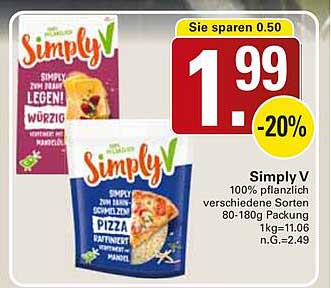 Simply V 100% pflanzlich verschiedene Sorten 80-180g Packung