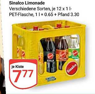 Sinalco Limonade Verschiedene Sorten, je 12 x 1 l PET-Flasche, 1 l = 0.65 + Pfand 3.30