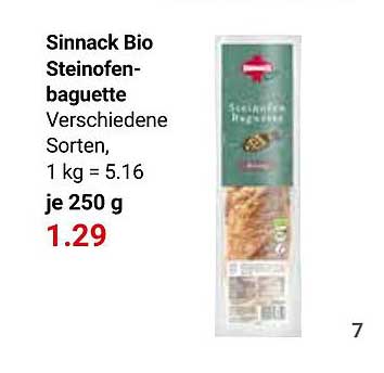 Sinnack Bio Steinofen-baguette Verschiedene Sorten, 1 kg = 5.16 je 250 g