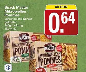 Snack Master Mikrowellen Pommes verschiedene Sorten geröstet 140g Packung 1kg=4.57