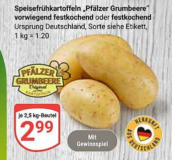 Speisefrühkartoffeln „Pfälzer Grumbeere“ vorwiegend festkochend oder festkochend