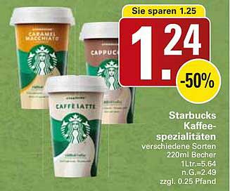 Starbucks Kaffee-spezialitäten verschiedene Sorten 220ml Becher