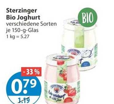 Sterzinger Bio Joghurt verschiedene Sorten je 150-g-Glas 1 kg = 5,27