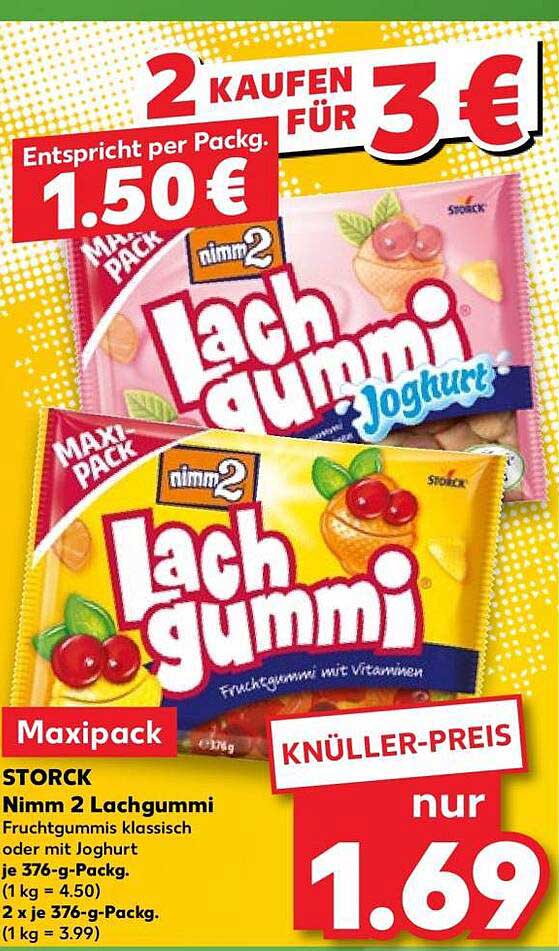 STORCK Nimm 2 Lachgummi Fruchtgummis klassisch oder mit Joghurt je 376-g-Packg.
