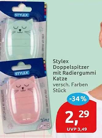 Stylex Doppelspitzer mit Radiergummi Katze versch. Farben Stück