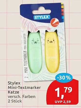 Stylex Mini-Textmarker Katze versch. Farben 2 Stück
