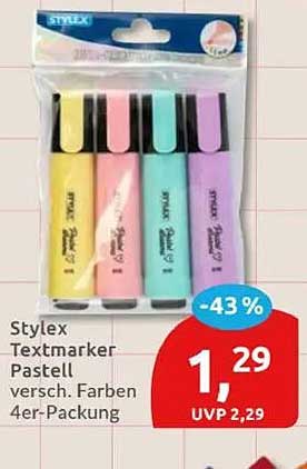Stylex Textmarker Pastell versch. Farben 4er-Packung
