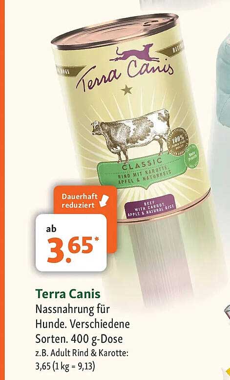Terra Canis Nassnahrung für Hunde. Verschiedene Sorten. 400 g-Dose
