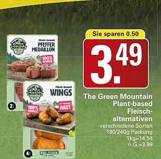 The Green Mountain Plant-based Fleischalternativen verschiedene Sorten 180/240g Packung