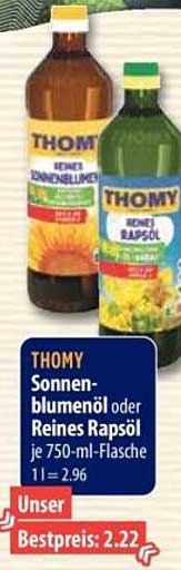 THOMY Sonnenblumenöl oder Reines Rapsöl je 750-ml-Flasche 1 l = 2.96