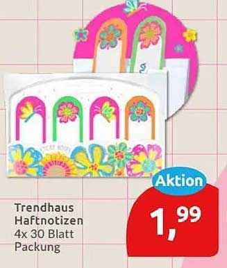 Trendhaus Haftnotizen 4x 30 Blatt Packung