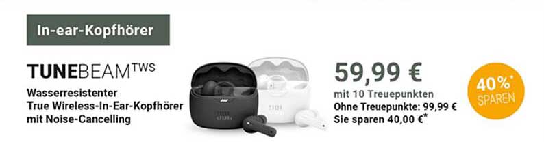 TUNEBEAM TWS Wassserresistenter True Wireless-In-Ear-Kopfhörer mit Noise-Cancelling
