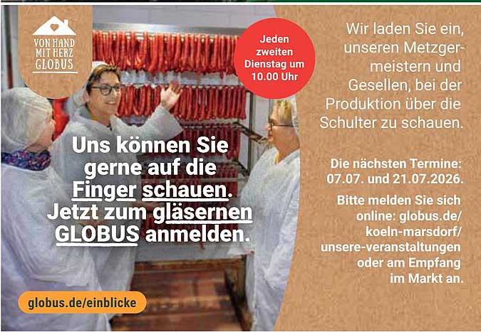 Uns können Sie gerne auf die Finger schauen. Jetzt zum gläsernen GLOBUS anmelden.