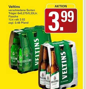 Veltins verschiedene Sorten Träger 6x0,275/0,33 Ltr. Flasche 1 Ltr. = ab 2.02 zzgl. 0.48 Pfand