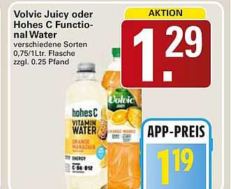 Volvic Juicy oder Hohes C Funktional Water verschiedene Sorten 1,75Ltr. Flasche zzgl. 0.25 Pfand