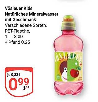 Vöslauer Kids Natürliches Mineralwasser mit Geschmack Verschiedene Sorten, PET-Flasche, 1 l = 3.00 + Pfand 0.25