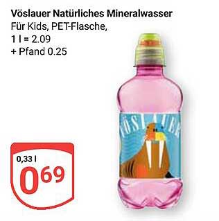 Vöslauer Natürliches Mineralwasser Für Kids, PET-Flasche, 1 l = 2.09 + Pfand 0.25