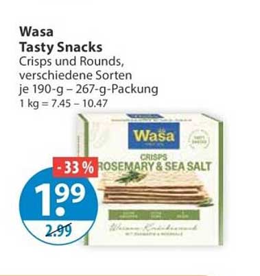 Wasa Tasty Snacks Crisps und Rounds, verschiedene Sorten je 190-g – 267-g-Packung