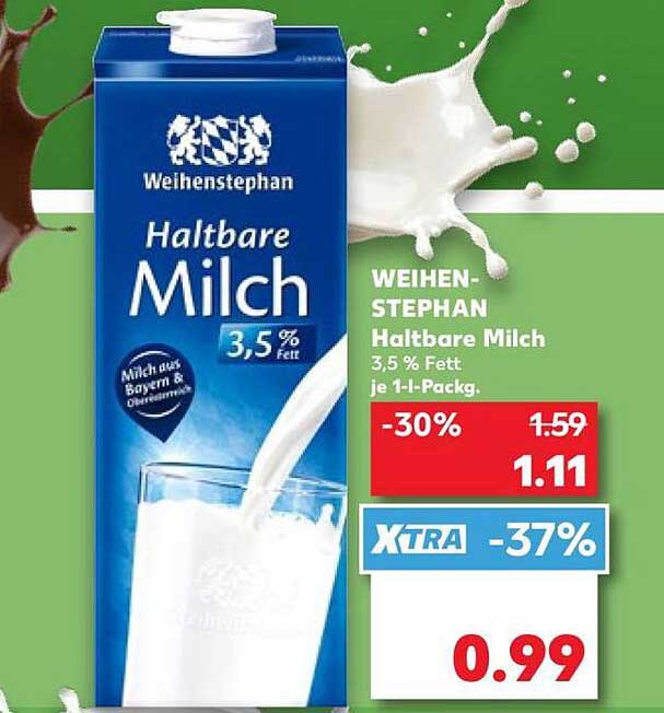 WEIHEN-STEPHAN Haltbare Milch 3,5 % Fett je 1-L-Pack.
